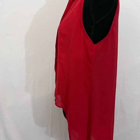 Funky Soul Sleeveless Wing Collar Layered Chiffon Blouse Red SZ M - Picture 6 of 10